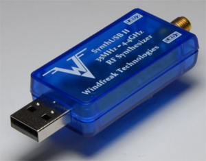 picture of a SynthUSB3 thumb drive sized RF Signal Generator